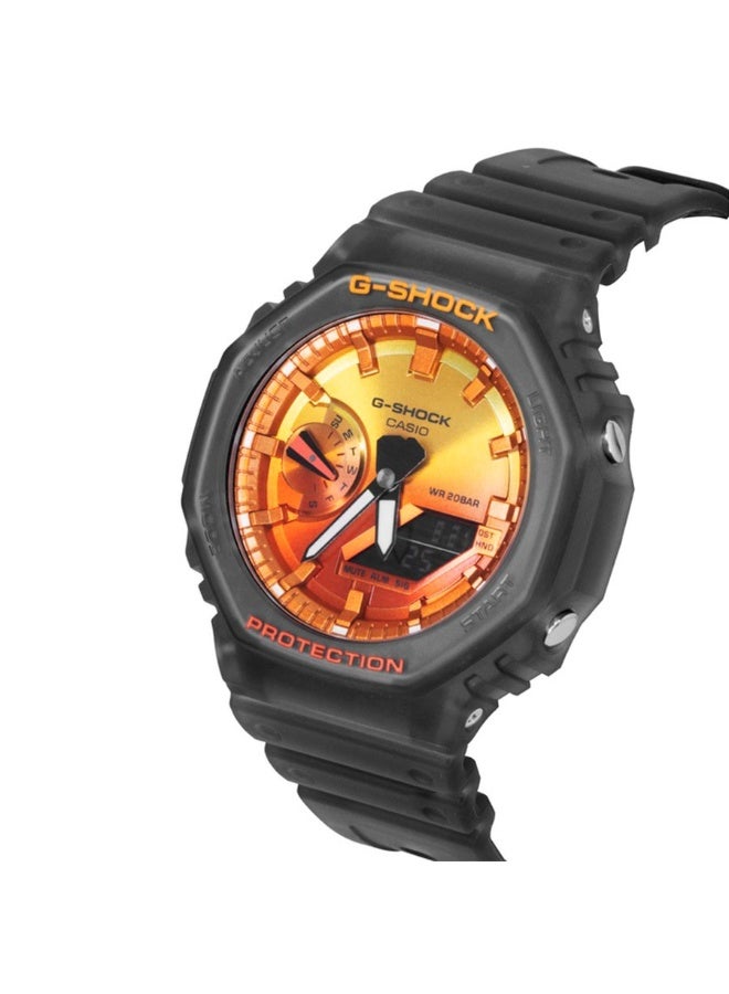 G-SHOCK Analog-Digital Men’s Watch GA-2100FLS-8A4, 45.4 mm Flame Inside Orange Dial, Grey Carbon Core Guard Case & Resin Strap, Shock-Resistant, Double LED Light, 200 m WR - Image 2
