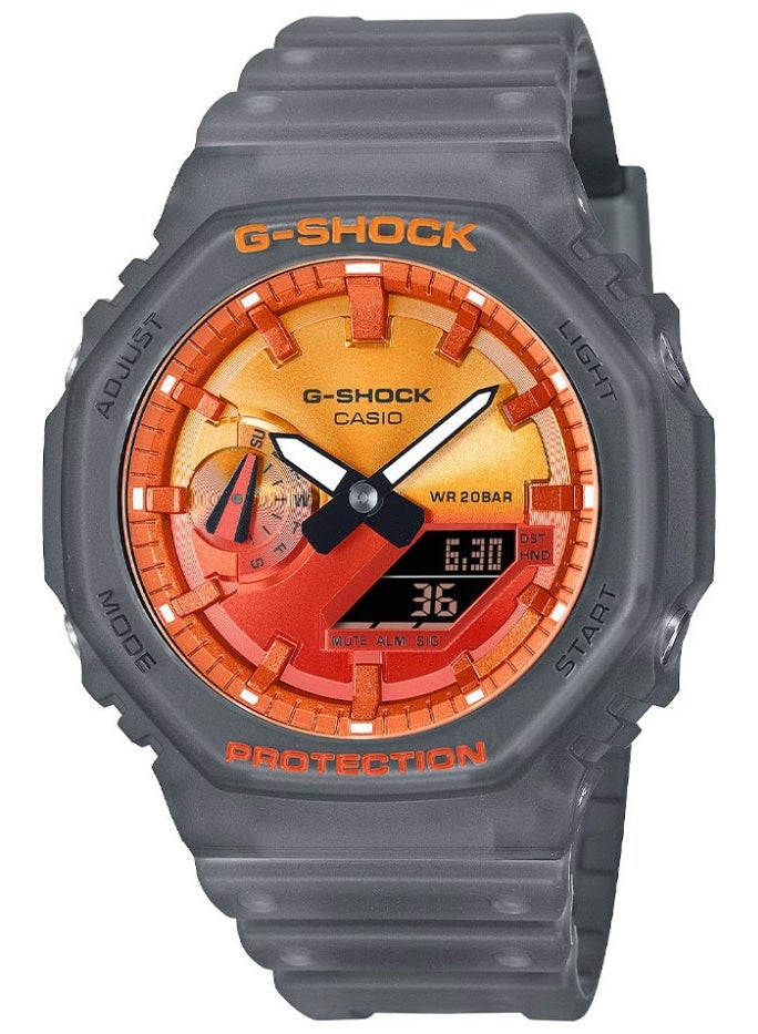 G-SHOCK Analog-Digital Men’s Watch GA-2100FLS-8A4, 45.4 mm Flame Inside Orange Dial, Grey Carbon Core Guard Case & Resin Strap, Shock-Resistant, Double LED Light, 200 m WR - Image 4