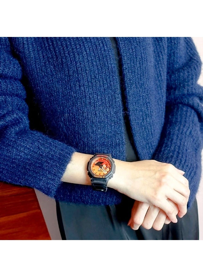 G-SHOCK Analog-Digital Men’s Watch GA-2100FLS-8A4, 45.4 mm Flame Inside Orange Dial, Grey Carbon Core Guard Case & Resin Strap, Shock-Resistant, Double LED Light, 200 m WR - Image 5