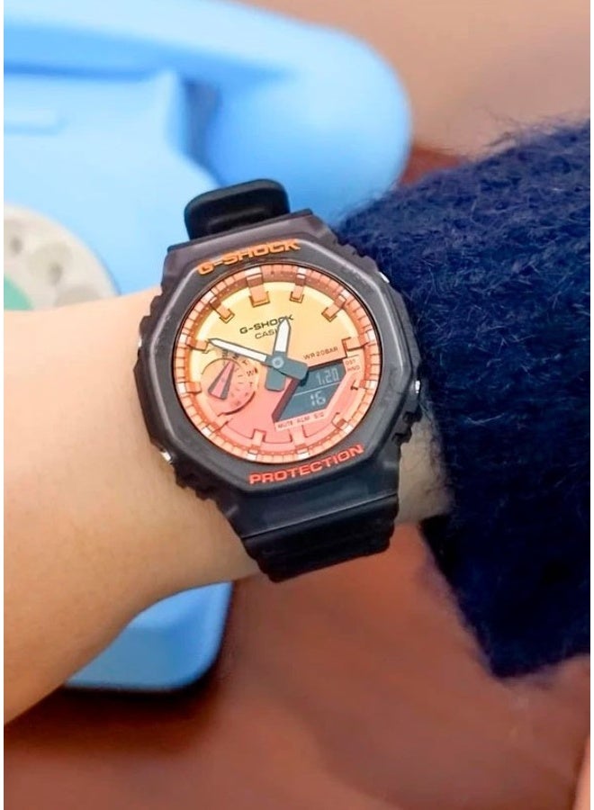 G-SHOCK Analog-Digital Men’s Watch GA-2100FLS-8A4, 45.4 mm Flame Inside Orange Dial, Grey Carbon Core Guard Case & Resin Strap, Shock-Resistant, Double LED Light, 200 m WR - Image 1