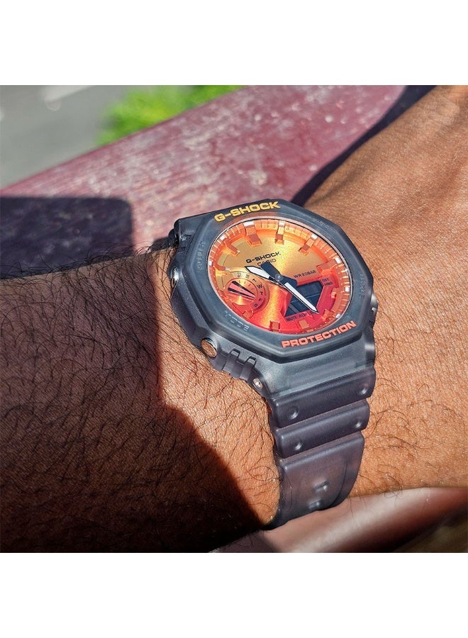 G-SHOCK Analog-Digital Men’s Watch GA-2100FLS-8A4, 45.4 mm Flame Inside Orange Dial, Grey Carbon Core Guard Case & Resin Strap, Shock-Resistant, Double LED Light, 200 m WR - Image 3