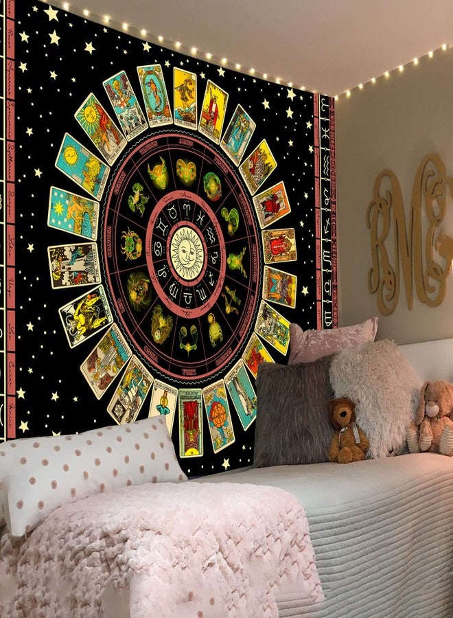 Simpkeely Blacklight Astrology Tarot Tapestry, Wheel of the Zodiac Spiritual Tapestries, UV Reactive Stars Constellation Decoration Wall Hanging Neon Tapestry for Bedroom Aesthetic - 44" x 59" - Image 5