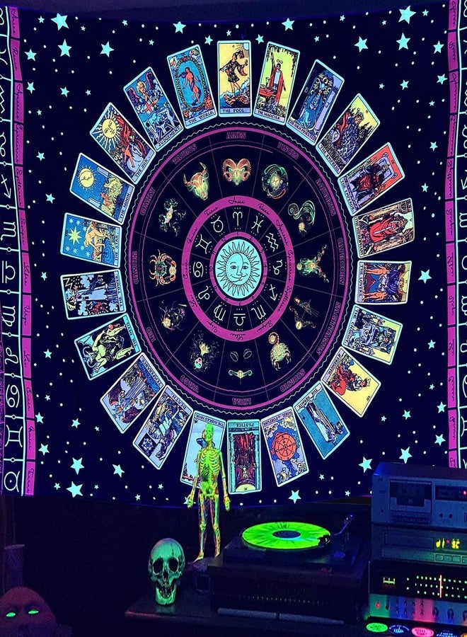 Simpkeely Blacklight Astrology Tarot Tapestry, Wheel of the Zodiac Spiritual Tapestries, UV Reactive Stars Constellation Decoration Wall Hanging Neon Tapestry for Bedroom Aesthetic - 44" x 59" - Image 2