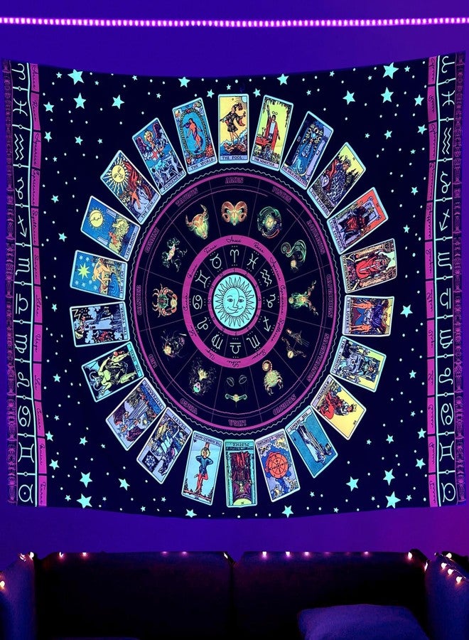 Simpkeely Blacklight Astrology Tarot Tapestry, Wheel of the Zodiac Spiritual Tapestries, UV Reactive Stars Constellation Decoration Wall Hanging Neon Tapestry for Bedroom Aesthetic - 44" x 59" - Image 3