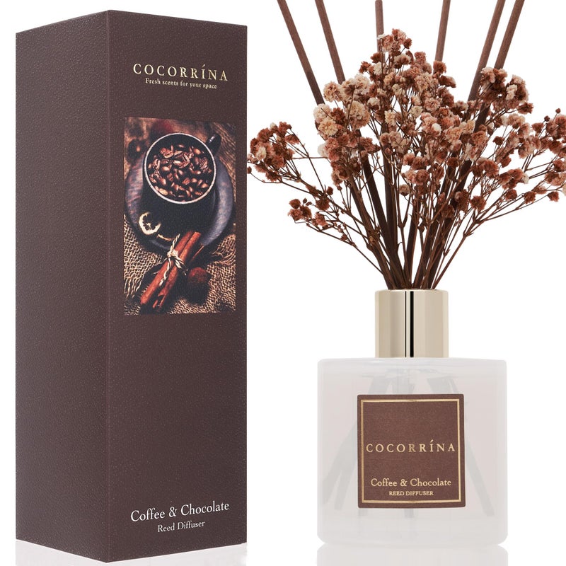 COCORRÃNA CocorrÃ­na Reed Diffuser Sets - Coffee & Chocolate Scented Diffuser with Sticks Home Fragrance Reed Diffuser for Bathroom Shelf Decor - Image 1