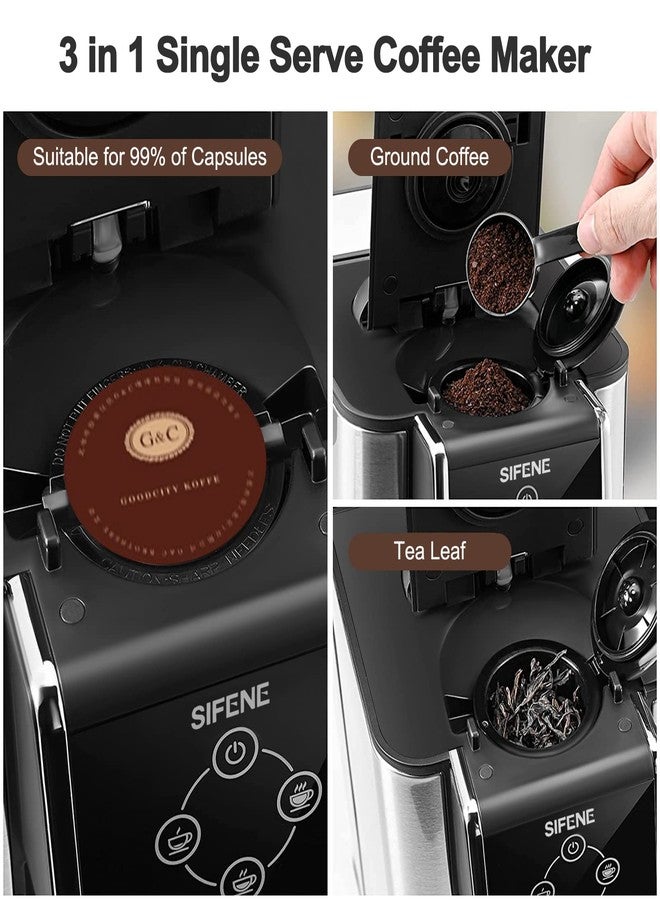 SIFENE 3-in-1 Single Serve Coffee Maker, Pod, Ground Coffee & Tea Brewer, Fast Brew Compact Coffee Machine with Touch Screen and 50 oz Water Reservoir - Image 3