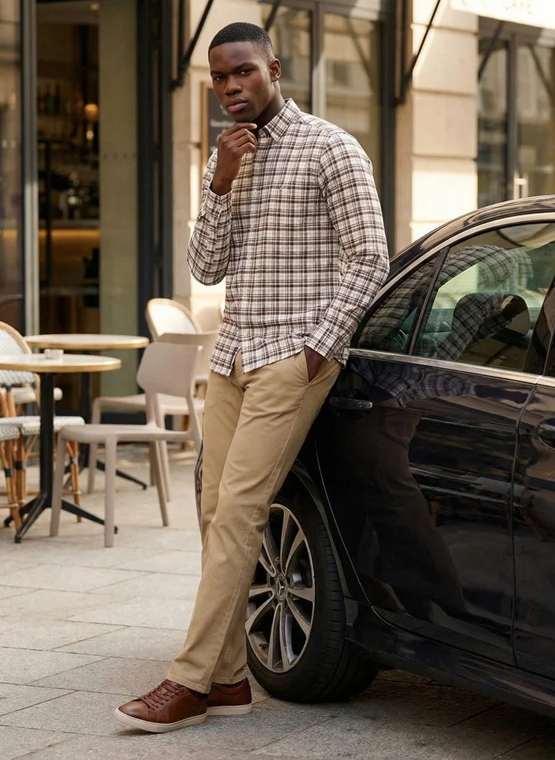 Nautica  Men Regular Fit Long Sleeve Dyed Shirt for Effortless Style - Brown for Men | Best Price UAE