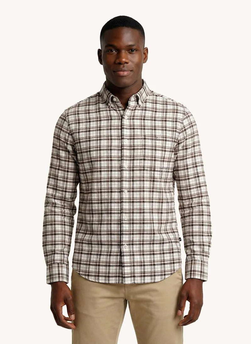 Men Regular Fit Long Sleeve Dyed Shirt for Effortless Style - Brown