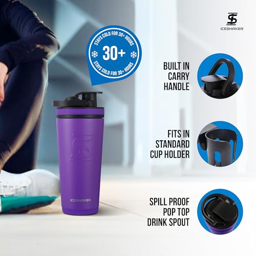 Ice Shaker Insulated Stainless Steel Shaker Bottle | 26oz, Purple | Cold for 30+ Hours | Insulated Cup with Twist-on Agitator | Odor-Free Bottle for Protein Shakes, Water, Smoothies, Cocktails - Image 2