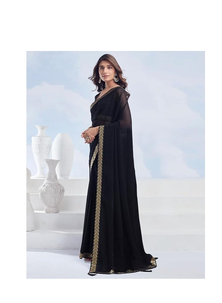 مملكة الإكسسوارات ساري نسائي من الدانتيل جورجيت مع قطعة بلوزة غير مخيطة - Image 2