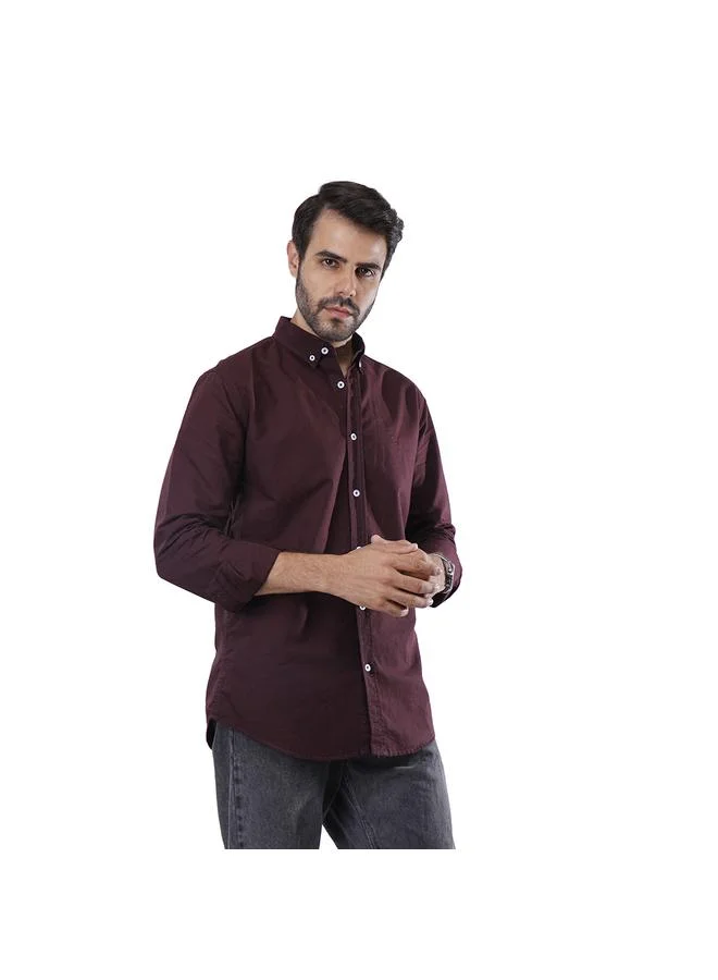 كوب قميص أكسفورد سادة بأكمام طويلة