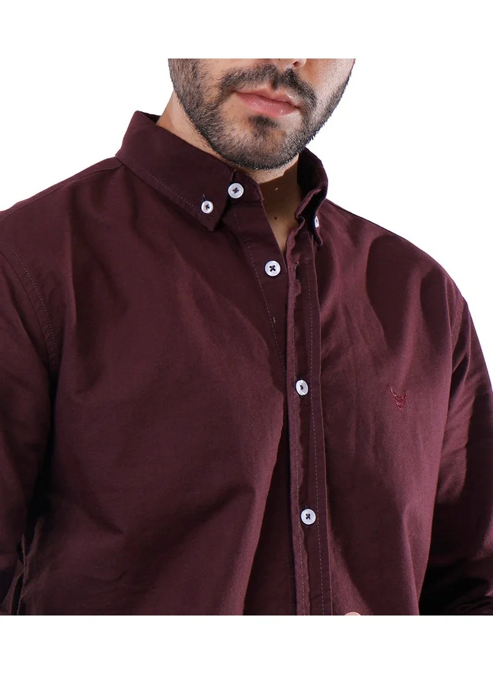 كوب قميص أكسفورد سادة بأكمام طويلة