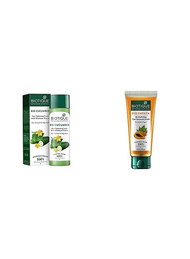 Biotique Bio Cucumber Pore Tightening Toner 120Ml And Bio Papaya Revitalizing Tan Removal Scrub 50G - Image 2