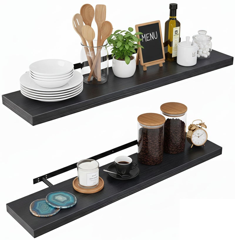 Lufia Floating Wall Shelves, Set of 2, MDF with Invisible Brackets, Modern Storage for Bedroom, Bathroom, Living Room, Kitchen (Black, 32" W x 7" D x 1.5" Hâ€‹) - Image 1