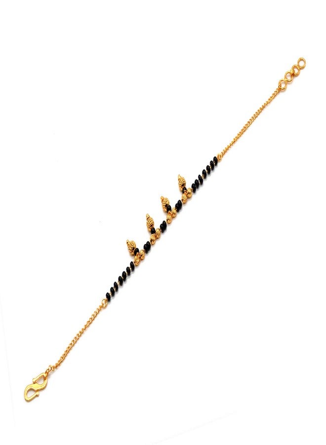 JHB Yellow Gold Plated Non-Precious Metal Brass Mangalsutra Bangle Style Hand Bracelet for Women - Image 4