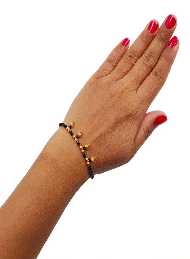 JHB Yellow Gold Plated Non-Precious Metal Brass Mangalsutra Bangle Style Hand Bracelet for Women - Image 3