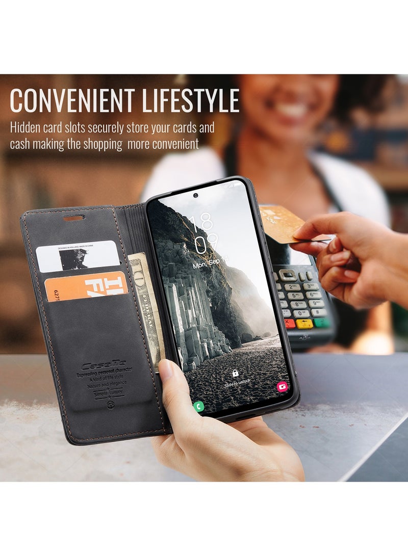 CaseMe For Samsung Galaxy A56 Cover, Soft PU Leather Shockproof Mobile Phone Wallet Case, Full Body Protective Flip Cover Magnetic Adsorption Back Cover - Image 4