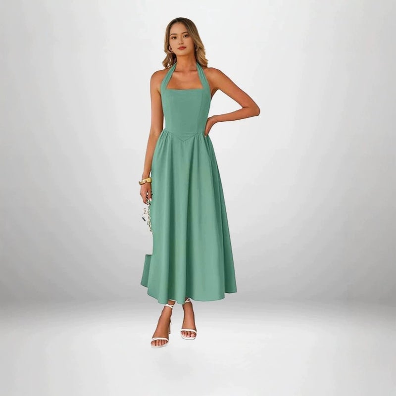 2026 Women's Elegant Halter Neck Sleeveless A-Line Long Dress - Image 3