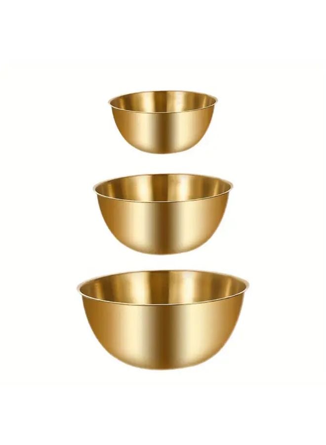 Golden Stainless Steel Salad Bowl Set 3pcs With Scale Kitchen Baking Mixing Large Bowls - Image 1