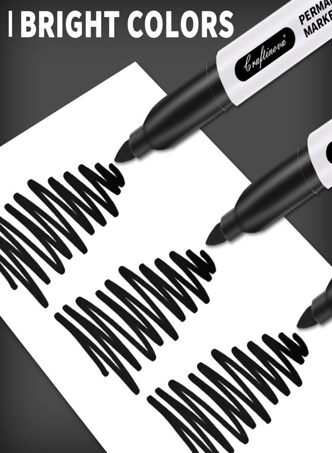 craftinova Black Permanent Markers Bulk Fine Point, Fine Tip Markers Set, Quick Drying and Fade Resistant, Works on Wood, Plastic, Paper, Metal for Classroom, Office, Home, 24 Count - Image 4