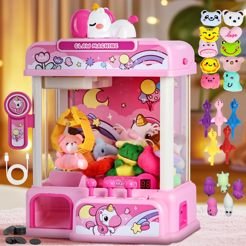 Cwlakon Claw Machine For Kids  Mini Vending Machine Girls Unicorn Toys With Sound & 20 Mini Toys  Candy Grabber Prize Dispenser Machine Electronic Arcade Games  Christmas Birthday Gifts  Pink - Image 1