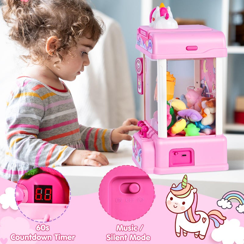 Cwlakon Claw Machine For Kids  Mini Vending Machine Girls Unicorn Toys With Sound & 20 Mini Toys  Candy Grabber Prize Dispenser Machine Electronic Arcade Games  Christmas Birthday Gifts  Pink - Image 2
