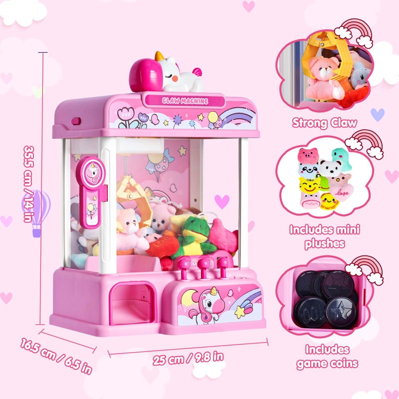 Cwlakon Claw Machine For Kids  Mini Vending Machine Girls Unicorn Toys With Sound & 20 Mini Toys  Candy Grabber Prize Dispenser Machine Electronic Arcade Games  Christmas Birthday Gifts  Pink - Image 4