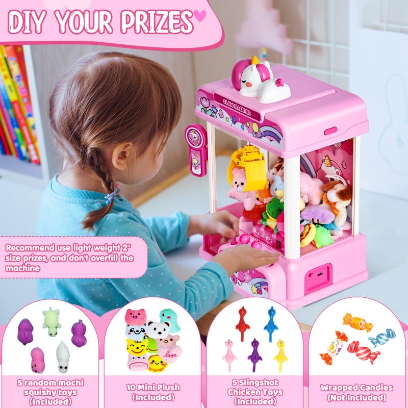 Cwlakon Claw Machine For Kids  Mini Vending Machine Girls Unicorn Toys With Sound & 20 Mini Toys  Candy Grabber Prize Dispenser Machine Electronic Arcade Games  Christmas Birthday Gifts  Pink - Image 5