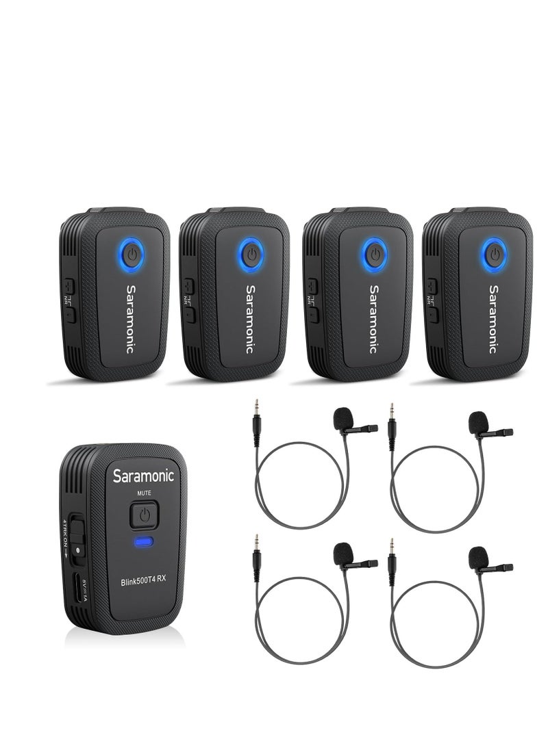 Saramonic - Blink500 T4 2.4G 4-Channel Wireless Lavalier Microphone System for DSLR Camera, Wireless Lapel 4 Transmitters & One Receiver 328ft Range for Camcorder Smartphones Interview Vlog YouTube Video - Image 1