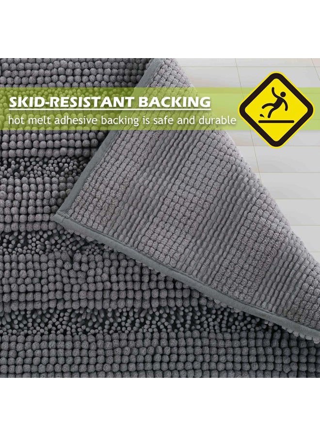 KGORGE Grey Bath Mat - Quick Drying Soft Bathroom Rugs Non-Slip Absorbent Machine Washable Shaggy Chenille Shower Carpet for Tub Kitchen Entryway, 47 x 17, 1 Piece - Image 2
