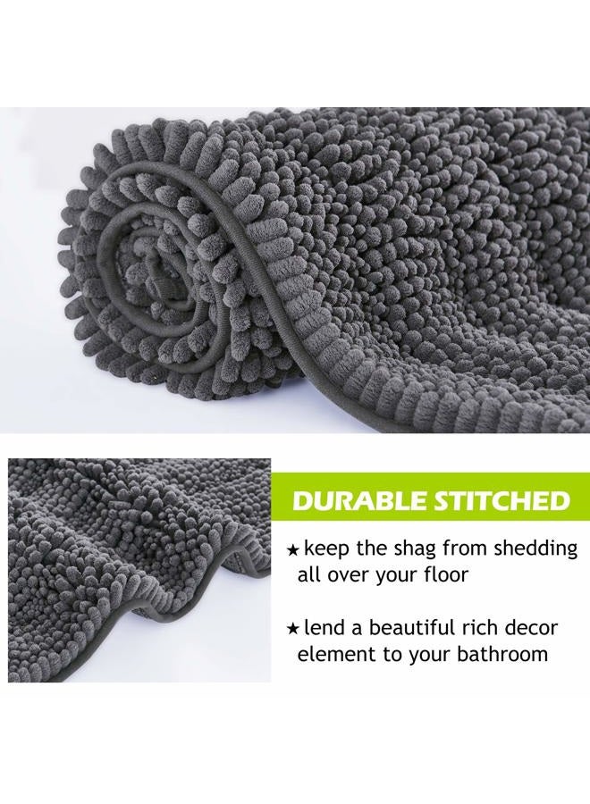 KGORGE Grey Bath Mat - Quick Drying Soft Bathroom Rugs Non-Slip Absorbent Machine Washable Shaggy Chenille Shower Carpet for Tub Kitchen Entryway, 47 x 17, 1 Piece - Image 5