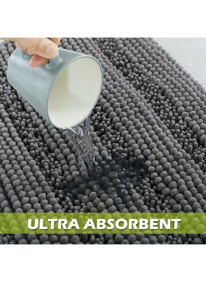 KGORGE Grey Bath Mat - Quick Drying Soft Bathroom Rugs Non-Slip Absorbent Machine Washable Shaggy Chenille Shower Carpet for Tub Kitchen Entryway, 47 x 17, 1 Piece - Image 4