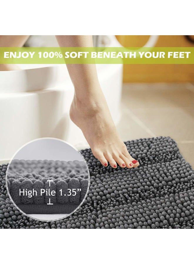 KGORGE Grey Bath Mat - Quick Drying Soft Bathroom Rugs Non-Slip Absorbent Machine Washable Shaggy Chenille Shower Carpet for Tub Kitchen Entryway, 47 x 17, 1 Piece - Image 3