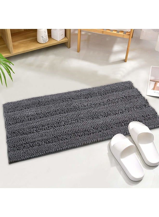 KGORGE Grey Bath Mat - Quick Drying Soft Bathroom Rugs Non-Slip Absorbent Machine Washable Shaggy Chenille Shower Carpet for Tub Kitchen Entryway, 47 x 17, 1 Piece - Image 1