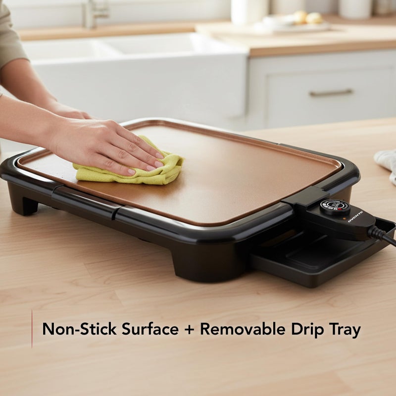 OVENTE Electric Griddle with 16 x 10 Inch Flat Non-Stick Cooking Surface, Removable and Adjustable Temperature Control, Indoor Grill for Instant Breakfast, Pancakes, Eggs or Burgers, Copper GD1610CO - Image 4