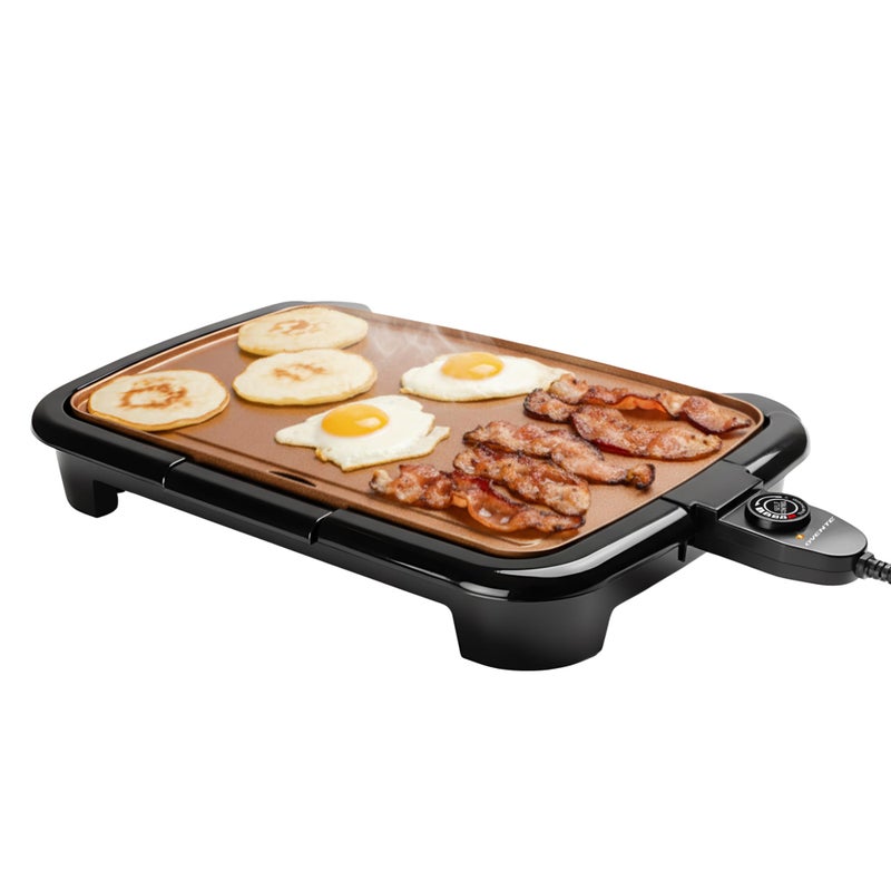 OVENTE Electric Griddle with 16 x 10 Inch Flat Non-Stick Cooking Surface, Removable and Adjustable Temperature Control, Indoor Grill for Instant Breakfast, Pancakes, Eggs or Burgers, Copper GD1610CO - Image 1