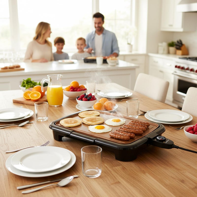 OVENTE Electric Griddle with 16 x 10 Inch Flat Non-Stick Cooking Surface, Removable and Adjustable Temperature Control, Indoor Grill for Instant Breakfast, Pancakes, Eggs or Burgers, Copper GD1610CO - Image 5