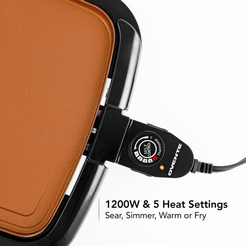 OVENTE Electric Griddle with 16 x 10 Inch Flat Non-Stick Cooking Surface, Removable and Adjustable Temperature Control, Indoor Grill for Instant Breakfast, Pancakes, Eggs or Burgers, Copper GD1610CO - Image 3