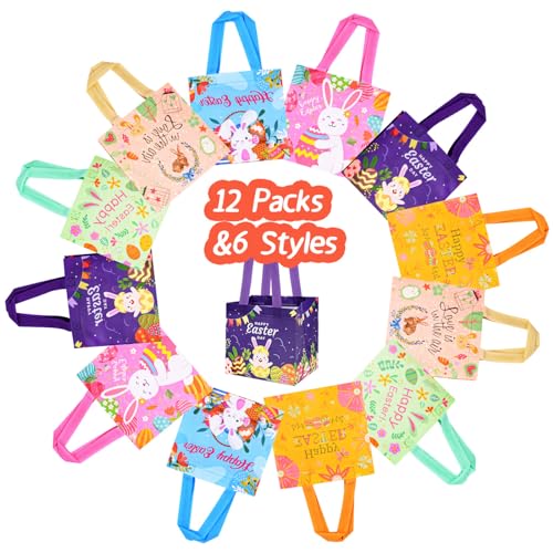 DECHISY 12Pack Easter Gift Bags with Handles, Easter Egg Hunt Bags, Reusable Non-Woven Easter Bags, Easter Bunny Bag, Easter Tote Bags for Kids Classroom, Egg Hunt Game, Easter Party Favors 8.3"×7.9"×5.9" - Image 3