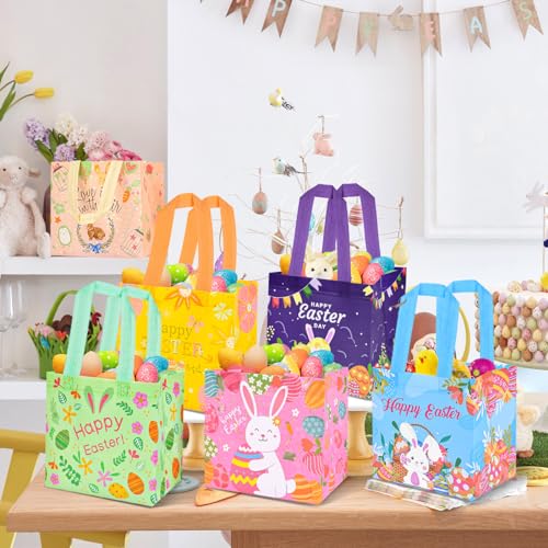 DECHISY 12Pack Easter Gift Bags with Handles, Easter Egg Hunt Bags, Reusable Non-Woven Easter Bags, Easter Bunny Bag, Easter Tote Bags for Kids Classroom, Egg Hunt Game, Easter Party Favors 8.3"×7.9"×5.9" - Image 4