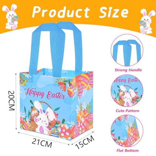 DECHISY 12Pack Easter Gift Bags with Handles, Easter Egg Hunt Bags, Reusable Non-Woven Easter Bags, Easter Bunny Bag, Easter Tote Bags for Kids Classroom, Egg Hunt Game, Easter Party Favors 8.3"×7.9"×5.9" - Image 2