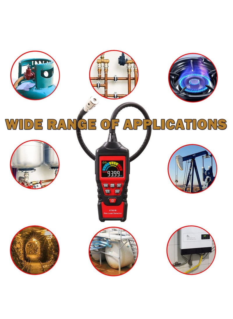 Gas Leak Detector Sniffer Portable Combustible Gas Detector Handheld Gas Analyzer Flammable Natural Gas Acetone Propane Benzene Ethanol Gasoline Methane Tester 9999 PPM 20% LEL with LCD Color Display