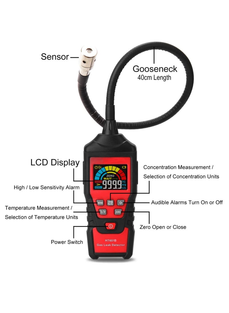 Gas Leak Detector Sniffer Portable Combustible Gas Detector Handheld Gas Analyzer Flammable Natural Gas Acetone Propane Benzene Ethanol Gasoline Methane Tester 9999 PPM 20% LEL with LCD Color Display