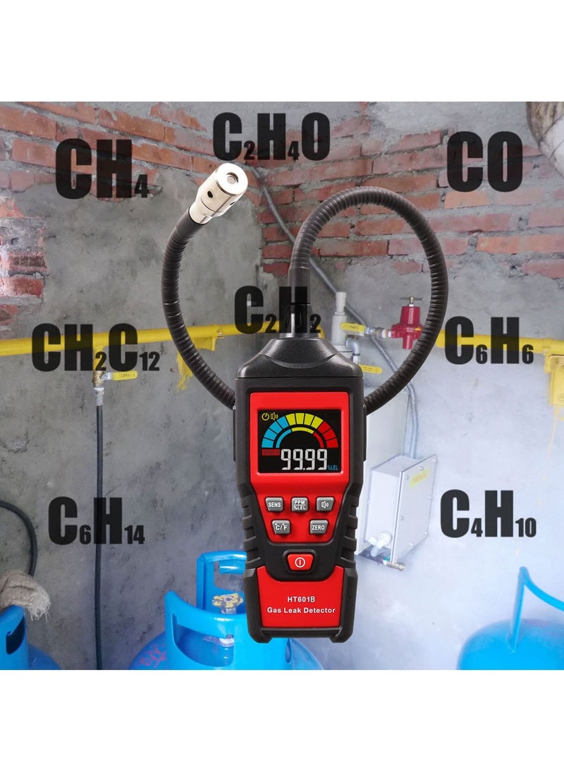 Gas Leak Detector Sniffer Portable Combustible Gas Detector Handheld Gas Analyzer Flammable Natural Gas Acetone Propane Benzene Ethanol Gasoline Methane Tester 9999 PPM 20% LEL with LCD Color Display