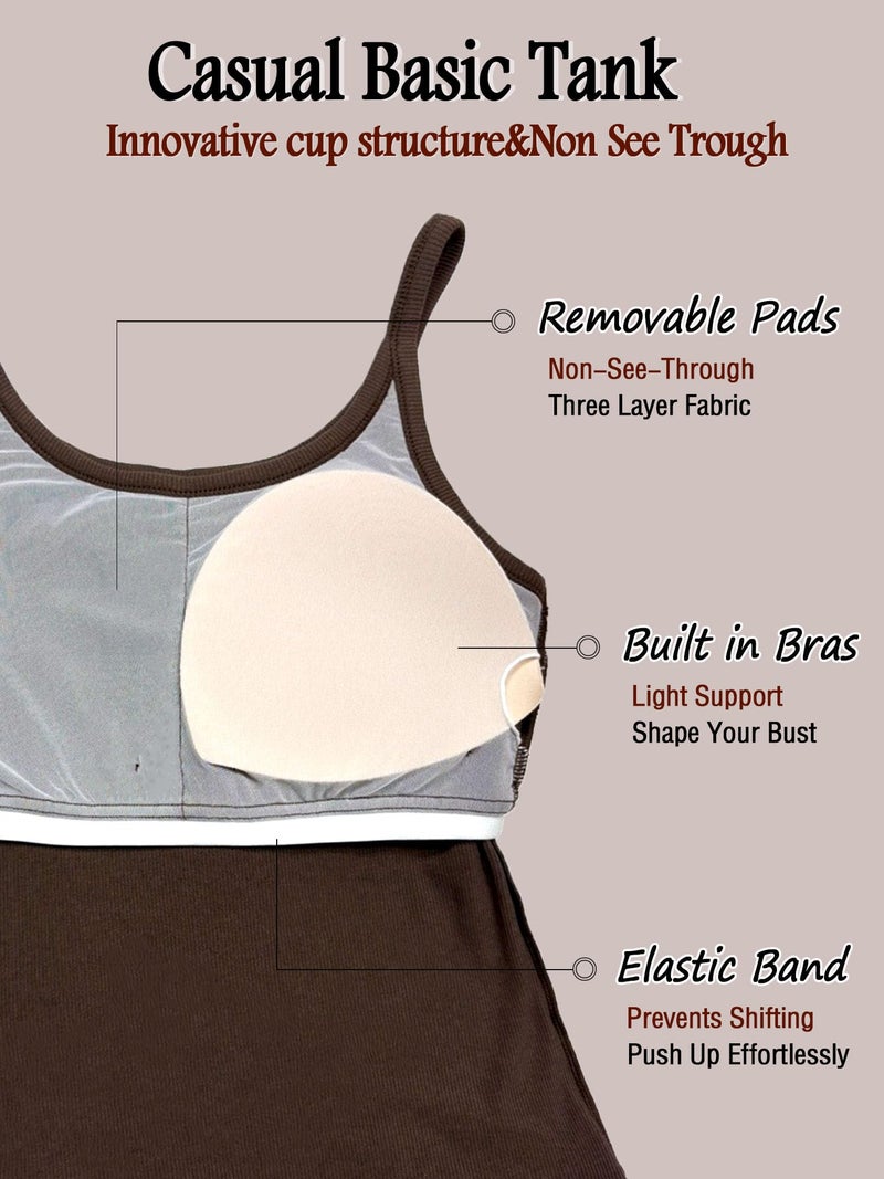 Danysu Workout Tank Tops with Built in Bra for Women Ladies Slim Yoga Tanks Crew Neck Short Athletic Cami Tops Cedar Brown Small - Image 4