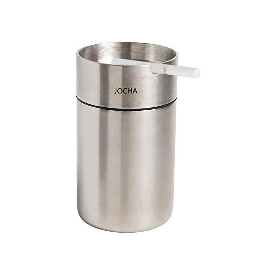 JOCHA Car Ashtray with lid smell proof Stainless Steel Portable Smokeless Detachable Windproof Self Extinguishing Butt Bucket Ash Tray for Most Car Cup Holder for Outdoor Travel Home Office (Silver) - Image 1