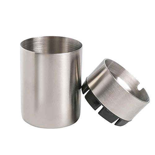 JOCHA Car Ashtray with lid smell proof Stainless Steel Portable Smokeless Detachable Windproof Self Extinguishing Butt Bucket Ash Tray for Most Car Cup Holder for Outdoor Travel Home Office (Silver) - Image 4
