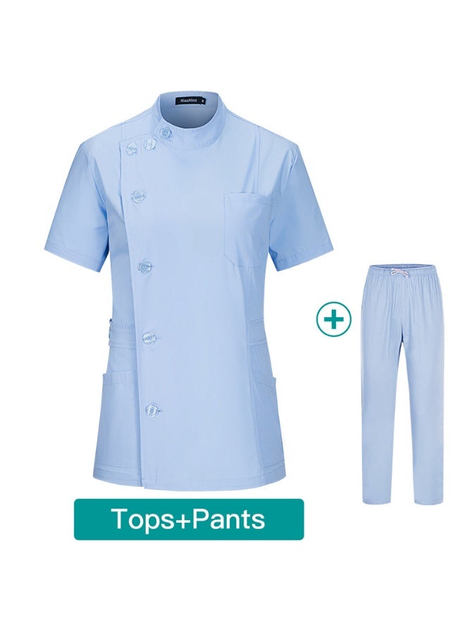 NIBEMINENT Button Closure and waist retraction Scrub Set Medical Uniforms Nurse Clothes Women Round Neck Surgical Workwear Pair Dental Suit - Image 1