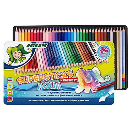 Jolly Supersticks Premium European Aqua Watercolor Pencils with Tin Carrying Case Set of 36 - Image 1
