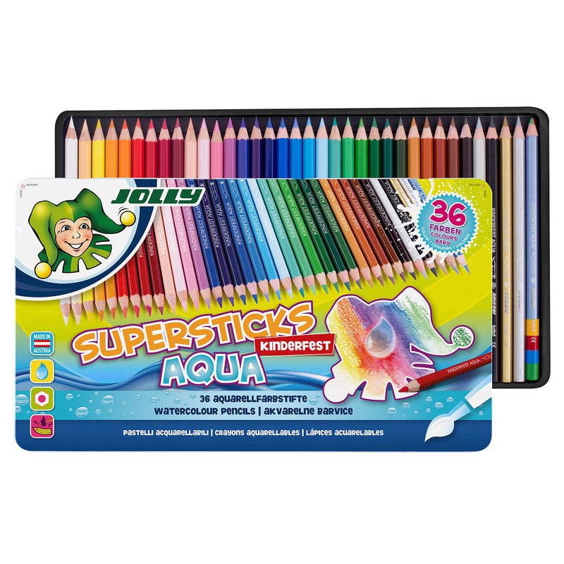 Jolly Supersticks Premium European Aqua Watercolor Pencils with Tin Carrying Case Set of 36 - Image 2